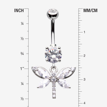 Detail View 1 of Shimmering Butterfly Sparkle Cubic Zirconia Belly Button Ring-Clear Gem
